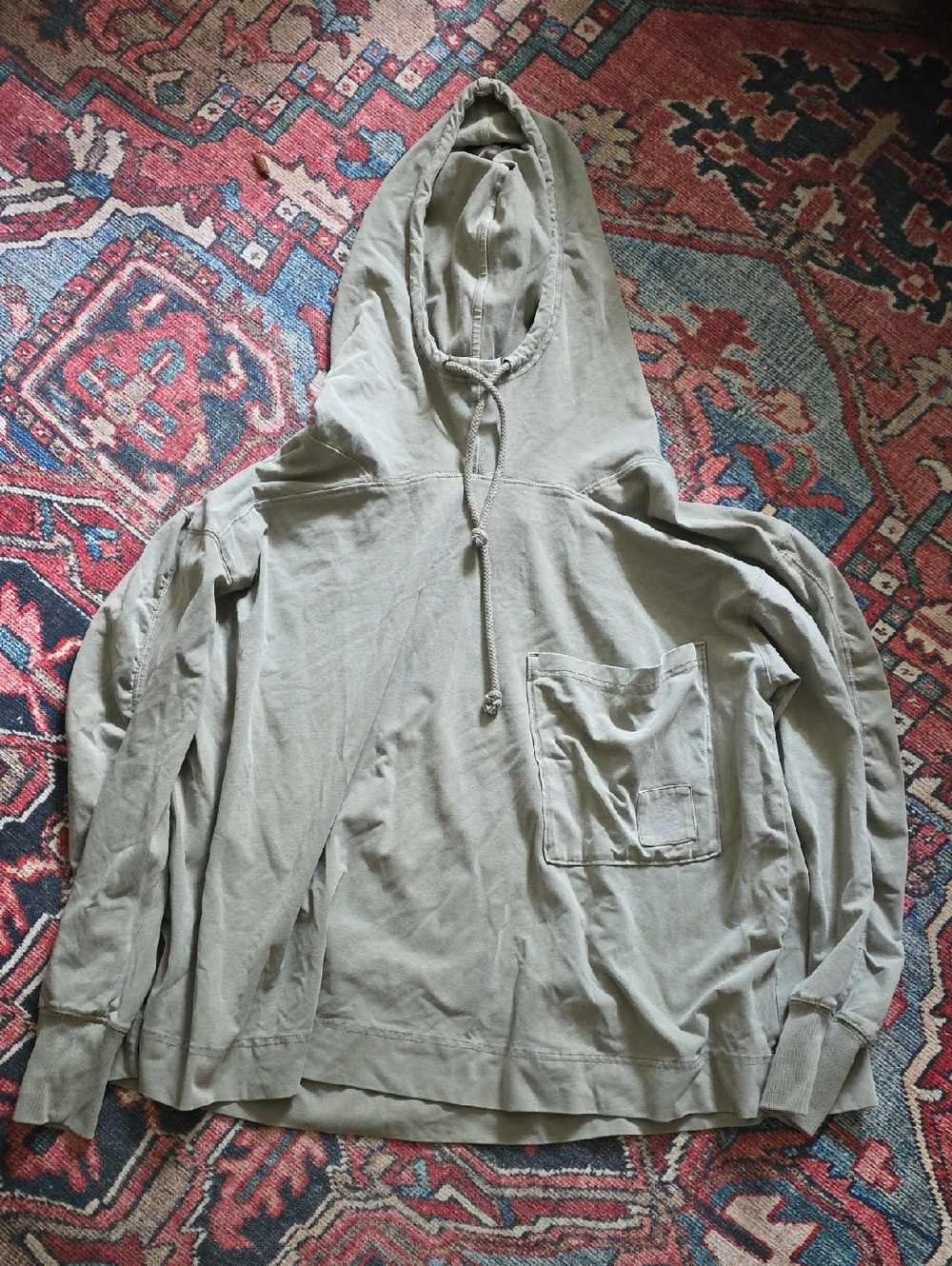 Free People Olive Hooded Pullover Sweater with Front Pocket
